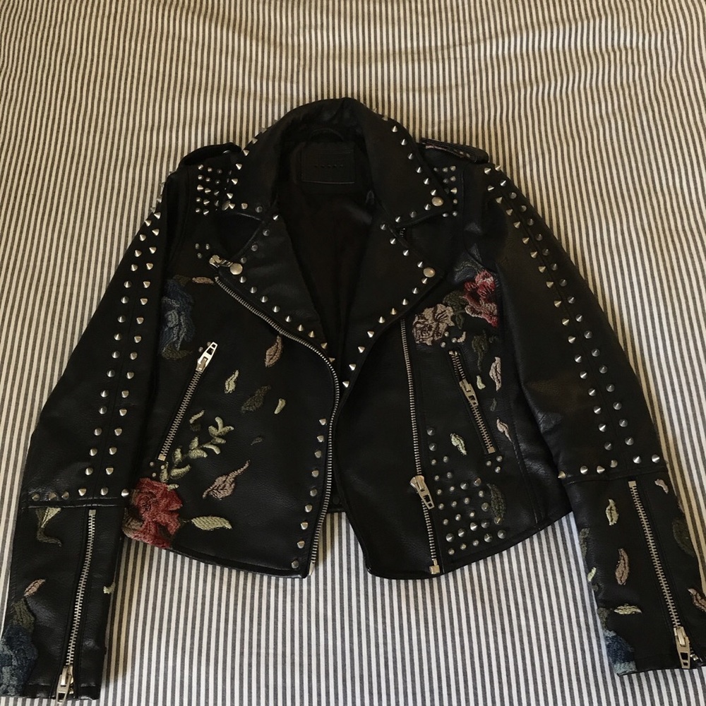 BlankNYC rose embroidered studded jacket